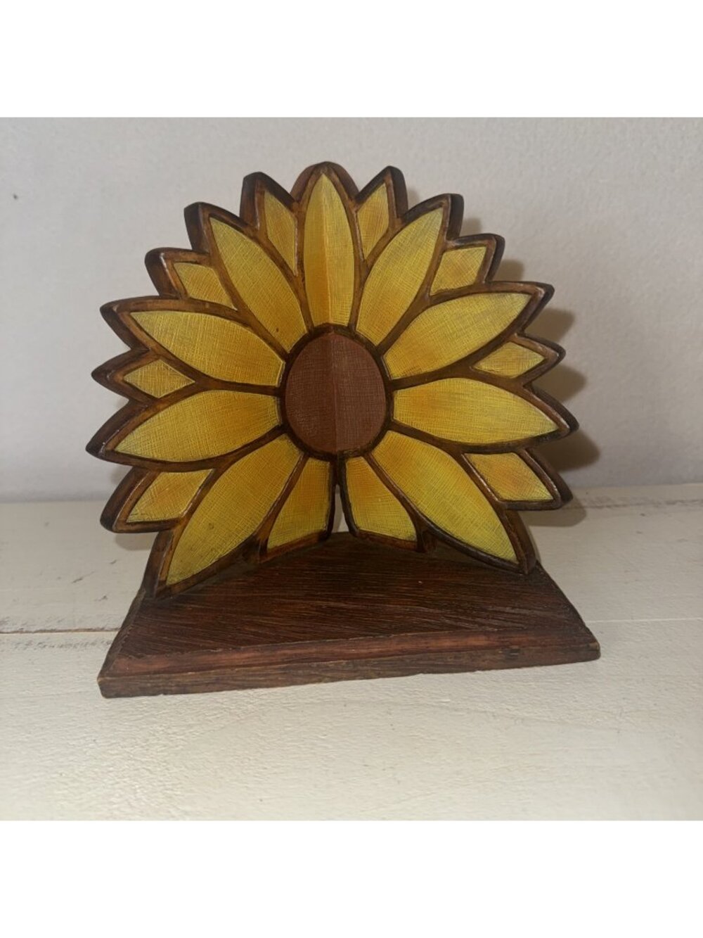 Vintage Sunflower Wall Shelf Faux Stained Glass Floating Display Sconce Wood